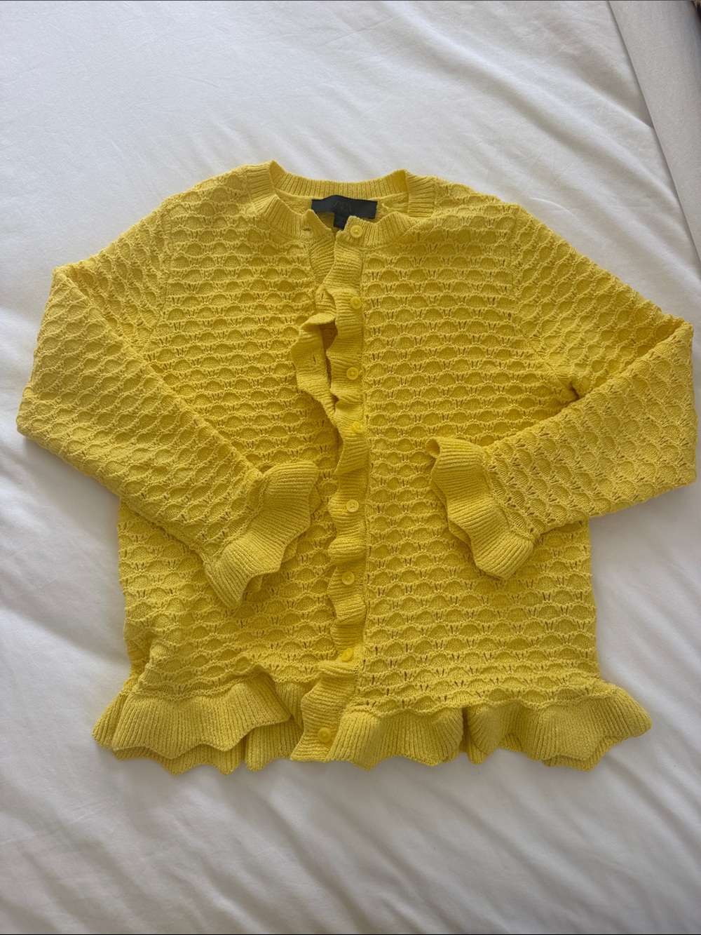 Zara Bright Yellow Ruffle-Trim Knit Cardigan